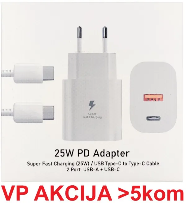 GEMBIRD NPA-AC44 ** Gembird QC3.0 brzi punjac USB-A+ USB-C, + kabl USB-C, 25W DC 5V/3A ili 9V/2,77A (679) Slika 1