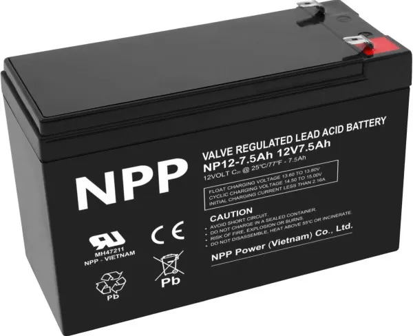 NPP NP12V-7.5Ah, AGM BATTERY,  C20=7.5AH, T1, 151x65x94x100, 2,07KG, BLACK Slika 2