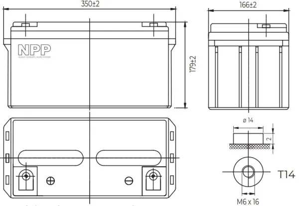 NPP NPG12V-65Ah, GEL BATTERY, C20=65AH, T14, 350*168*179*179, 18,3KG, Light grey Slika 1