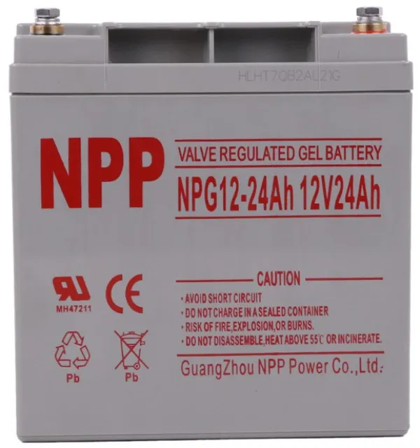 NPP NPG12V-24Ah, GEL BATTERY, C20=24AH, T14, 166x126x174x181, 7,6KG, Light grey Slika 1