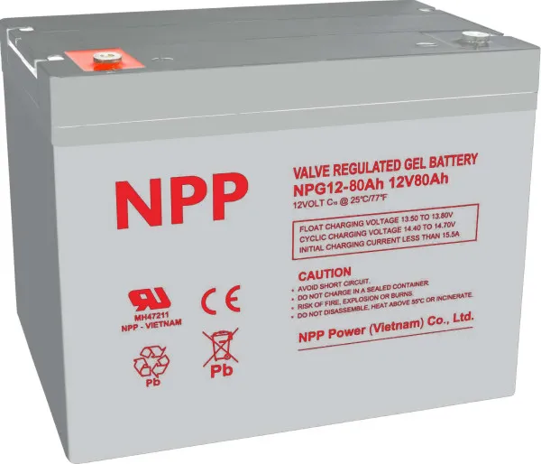 NPP NPG12V-80Ah, GEL BATTERY, C20=80AH, T16, 330x171x214x220, 22,6KG, Light grey Slika 1