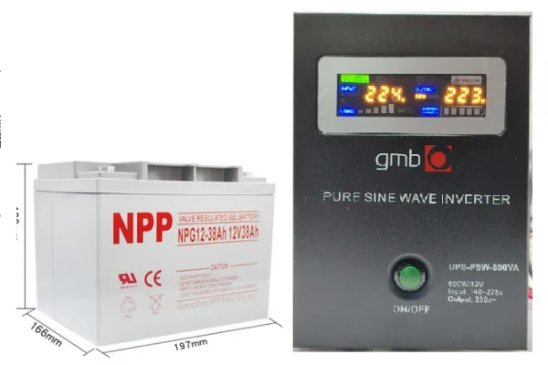 UPS-PSW-800VA + NPP NPG12V-38Ah * GMB LONG cist sinusni pretvarac 12V/500W sa 12V/38Ah GEL baterijom Slika 1