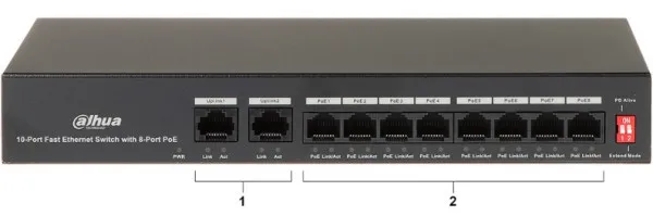 Dahua POE switch PFS3010-8ET-65 10/100 RJ45 ports, POE 8 kanala, UPLINK 2xGbit Slika 2