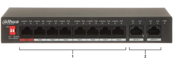 Dahua POE switch PFS3010-8ET-96 10/100 RJ45 ports, POE 8 kanala, UPLINK 2xGbit Slika 2