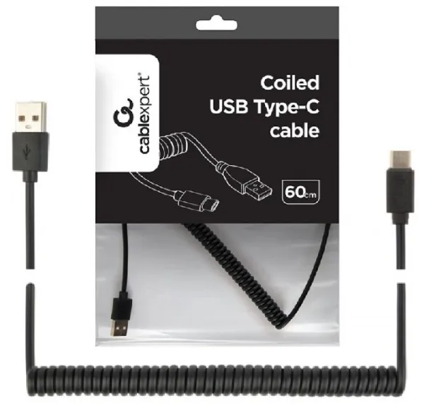 GEMBIRD CC-USB2C-AMCM-0.6M Gembird Spiralni USB 2.0 AM na USB-C kabl, 0.6m, black Slika 1