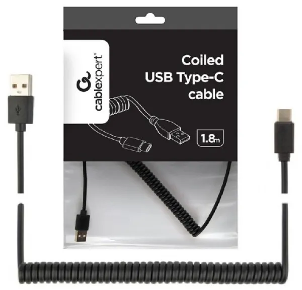 GEMBIRD CC-USB2C-AMCM-6 Gembird Spiralni USB 2.0 AM na USB-C kabl, 1.8 m, black Slika 1