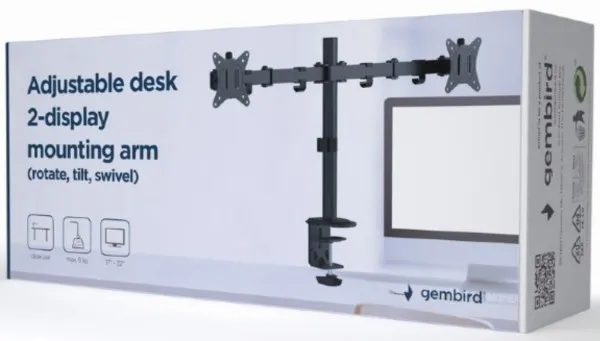 GEMBIRD MA-D2-01 Gembird Podesivi dupli stoni drzac za monitor, tilt, 17-32 max.2x9kg (alt. MA-DF2-01) Slika 3