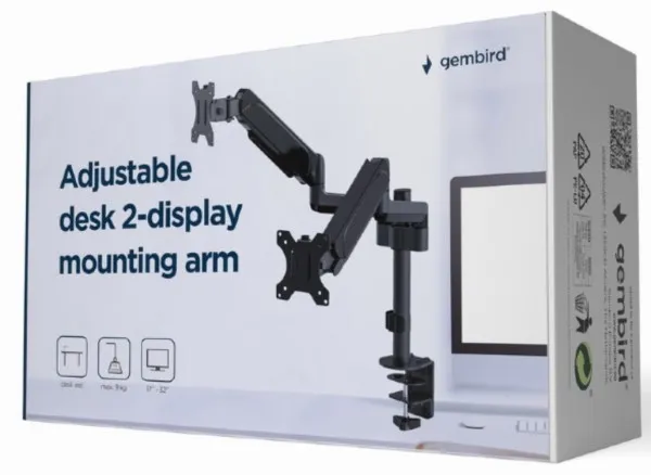 MA-DA2P-01 Gembird Podesivi dupli stoni drzac za monitor, tilt,17-32 max.2x9kg Slika 2