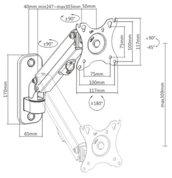 GEMBIRD MA-WA1-01 Gembird Podesivi zidni drzac za monitor,tilt, 13-27 max.7kg Slika 2