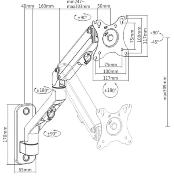 GEMBIRD MA-WA1-02 Gembird Podesivi zidni drzac za monitor,tilt, 13-27 max.7kg Slika 2