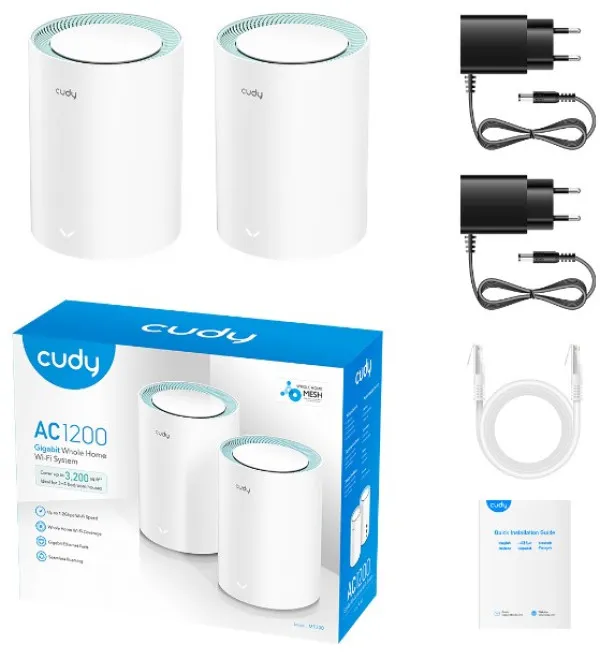 CUDY Cudy M1300 2-pack AC1200 Dual Band 2.4Ghz+5Ghz WiFi MESH, GiGABIT, 4x Antena 16MB/128DDR Slika 1