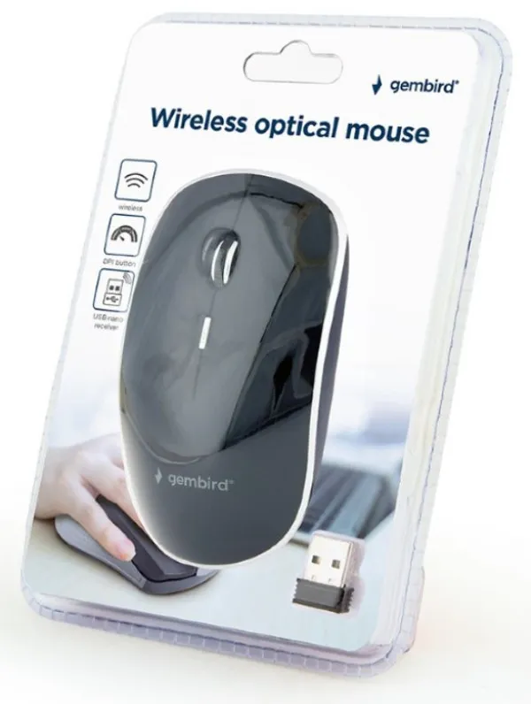 MUSW-4B-01 Gembird Bezicni mis 2,4GHz opticki USB 800-1600Dpi black 115mm, visina-30mm fok Slika 3