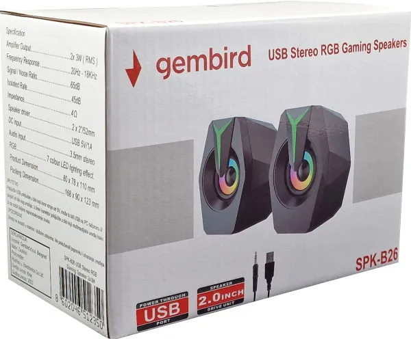 GEMBIRD SPK-B26 * Gembird Stereo zvucnici black LED, 2.0 inch, 6W RMS (2x3W) USB pwr, volume control, 3,5mm Slika 2