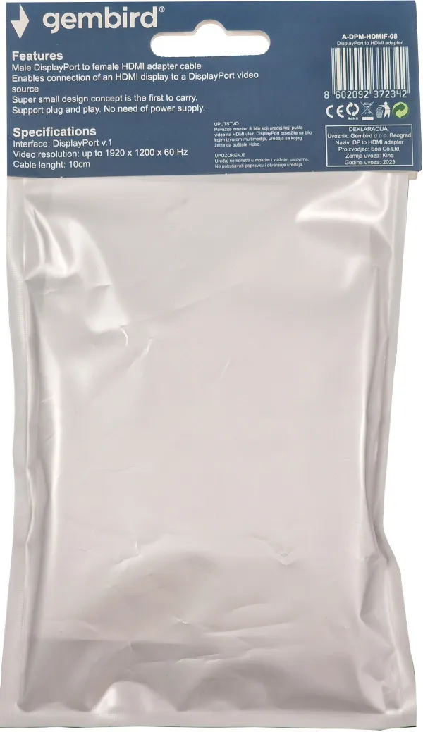 A-DPM-HDMIF-08 ** Gembird DisplayPort v1 to HDMI adapter cable, black(alt A-DPM-HDMIF-002)(239) Slika 4