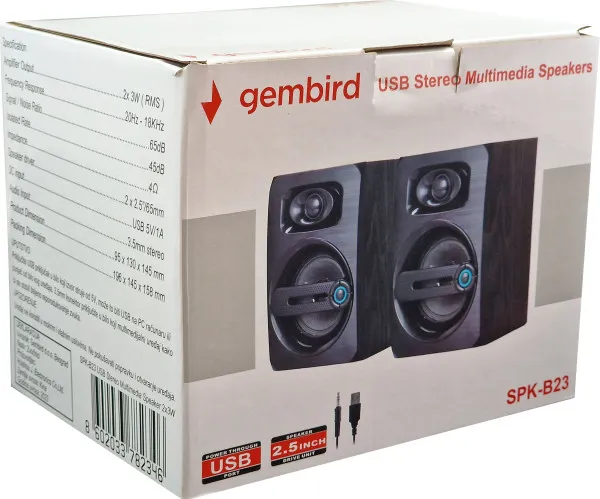 GEMBIRD SPK-B23 * Gembird Stereo zvucnici black Wood, 2.5 inch, 6W RMS (2x3W) USB pwr, volume control, 3,5mm Slika 2