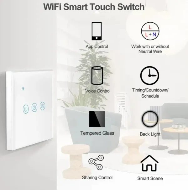 GEMBIRD TUYA-SMART-1 GANG-RSH-SP001 GMB WiFi switch Alexa google home tempered glass touch Wireles remoteV2 Slika 4