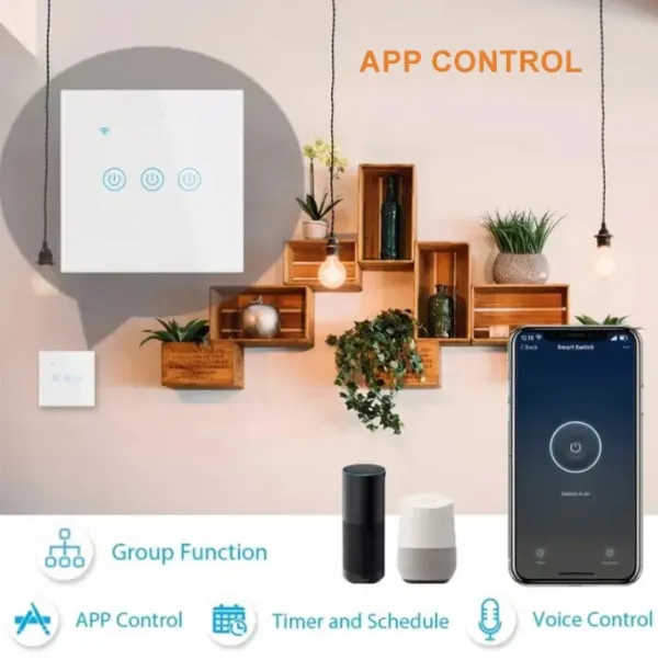 GEMBIRD TUYA-SMART-1 GANG-RSH-SP001 GMB WiFi switch Alexa google home tempered glass touch Wireles remoteV2 Slika 3