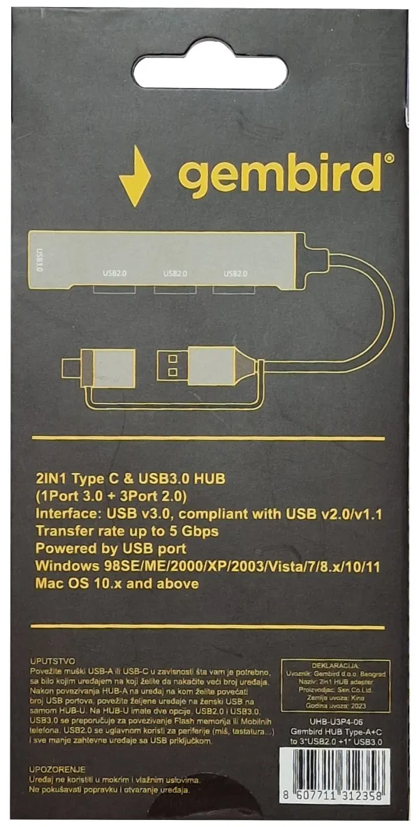 GEMBIRD UHB-U3P4-06 ** Gembird HUB Type-A+C to 3*USB2.0 + 1*USB3.0 Aluminum (287) Slika 6