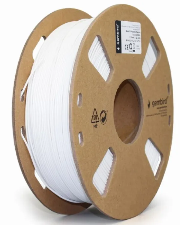 GEMBIRD 3DP-PLA-01-MTW Mat PLA Filament za 3D stampac 1.75mm, kotur 1KG, white Slika 3