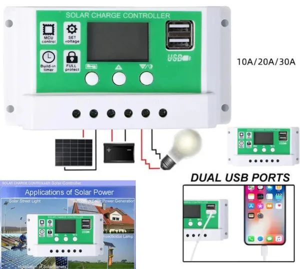 GEMBIRD SOL-CONTROL30AG GMB PV solarni regulator punjenja 30A/20A/10A 12V/24V automatski podesivi PWM LCD Slika 3