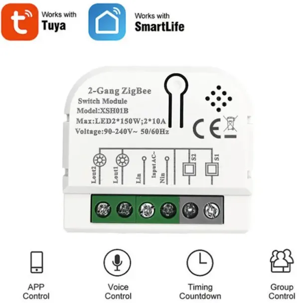 GEMBIRD SMART-2GANGTuya Wifi DIY Self-locking daljinski upravljac Smart Switch relejni modul DC 5V/7-32V AC Slika 1