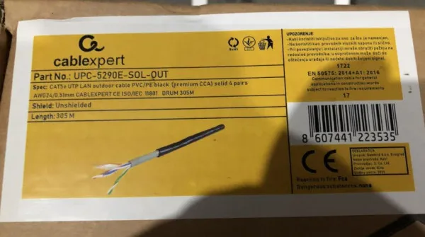 UPC-5290E-SOL-OUT Gembird, UTP cat.5E Outdoor, solid 24AWG, 0.51mm PREMIUM CCA kotur pun presek 305m Slika 3