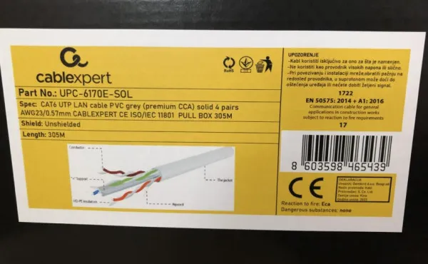 UPC-6170E-SOL Gembird, UTP cat.6 Indoor solid 23AWG, 0.57mm PREMIUM CCA kotur pun presek 305m Slika 3