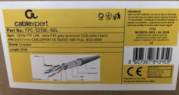 GEMBIRD FPC-5270E-SOL Gembird, FTP cat5E Indoor, solid 24AWG, 0,51mm PREMIUM CCA kotur pun presek 305m Slika 1