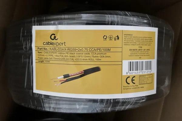 GEMBIRD KABL-COAX-RG59+2X0.75 CCA/PE/100M Outdoor Koaksialni kabl sa napojnim kablom 2x0,75mm black 100m Slika 3