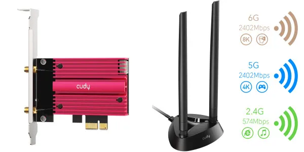 CUDY Cudy WE4000 AX5400 Wi-Fi 6/6E Bluetooth 5.2 PCIe Adapter, Tri-Band 2,4G/5G/6G, 2x5dBi Antenna Slika 5