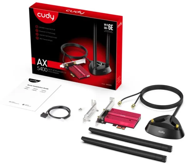 CUDY Cudy WE4000 AX5400 Wi-Fi 6/6E Bluetooth 5.2 PCIe Adapter, Tri-Band 2,4G/5G/6G, 2x5dBi Antenna Slika 8