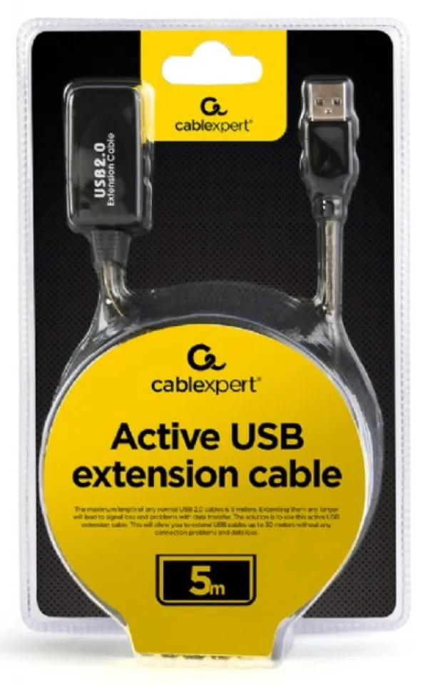GEMBIRD UAE-01-5M Gembird USB 2.0 active extension cable, black color, bulk package, 5m Slika 1