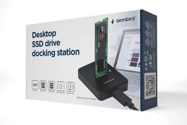 GEMBIRD DD-U3M2 Gembird Desktop USB Type-C M.2 SATA & NVME SSD drive docking station, black Slika 4