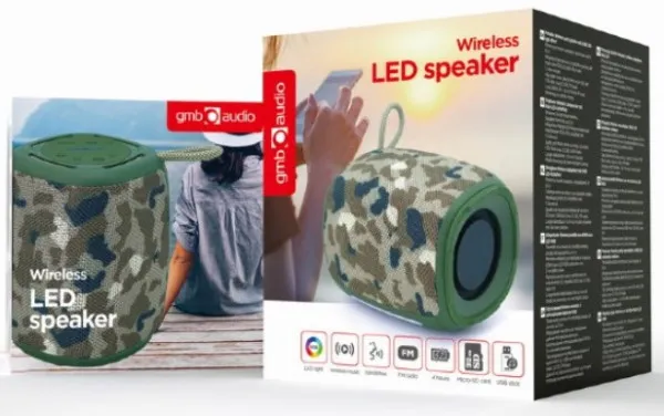 GEMBIRD SPK-BT-LED-03-CM Gembird Portable RGB LED Bluetooth speaker 5W, BT, FM, TF, USB, Handsfree, camo - Image 4