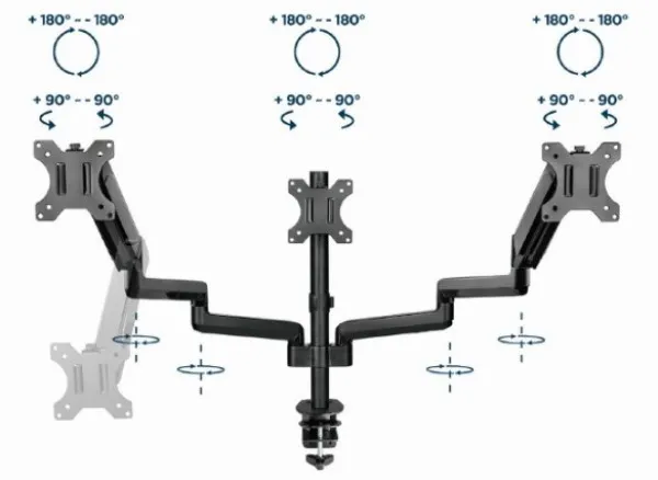 GEMBIRD MA-DA3-01 Gembird Podesivi stoni drzac za monitor sa tri ruke, tilt, 17-27 max.7kg Slika 1