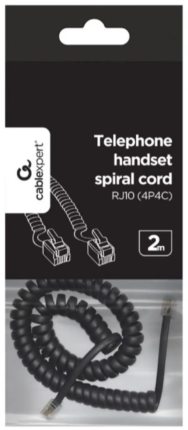 GEMBIRD TC4P4CS-2M Gembird Telefonski kabl spiralni za slusalicu, RJ10 (4P4C), 2m, black Slika 1