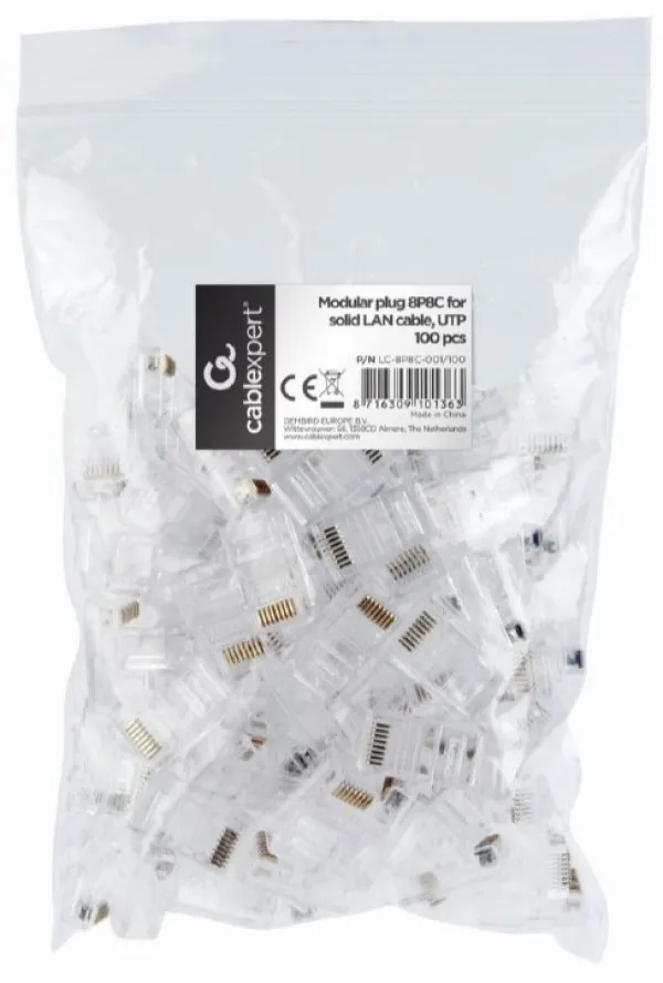 GEMBIRD LC-8P8C-001/100 Modular plug RJ45  8P8C 30u CAT5 UTP gold plated,100 u pakovanju / CENA PO PAKOVANJU Slika 2