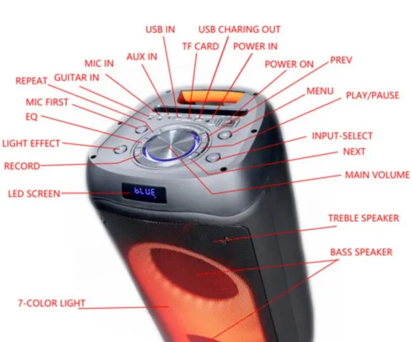 MICROLAB Microlab PT802W karaoke zvucnik 200W, Bluetooth, LED, 11,1V/4400mAh, TWS, Aux, USB, microSD, + Mic*2 Slika 6