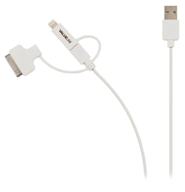 NEDIS VLMP39410W1.00 Nedis 3 u 1 Sync and Charge Cable USB-A Male - Micro B Male 1.00 m White + 30-Pin Doc Slika 3