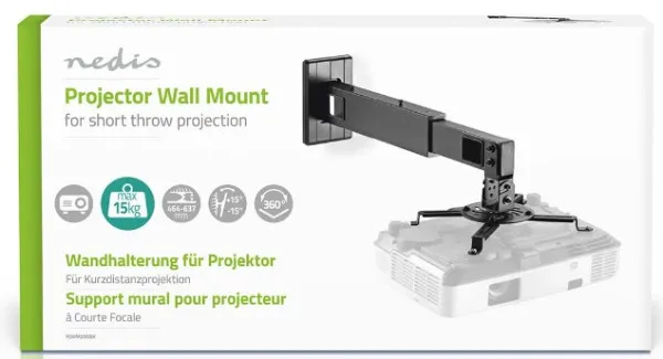 NEDIS PJWM200BK univerzalni ZIDNI drzac projektora, 15kg, rotirajuci + tilt 30°, 464-607mm Slika 5