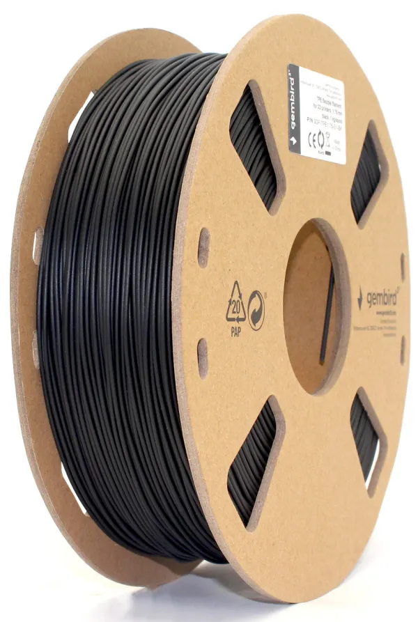 GEMBIRD 3DP-TPE1.75-01-BK TPE FLEKSIBILNI Filament za 3D stampac 1,75mm kotur 1KG BLACK Slika 4