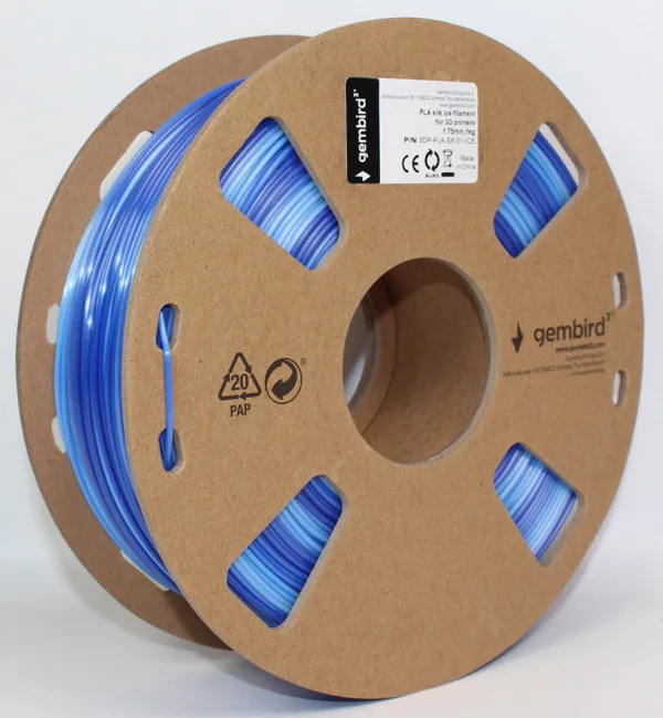 GEMBIRD 3DP-PLA-SK-01-ICE PLA Svilenkasti led Filament za 3D stampac 1.75mm, kotur 1KG Ice blue + dark blue Slika 1