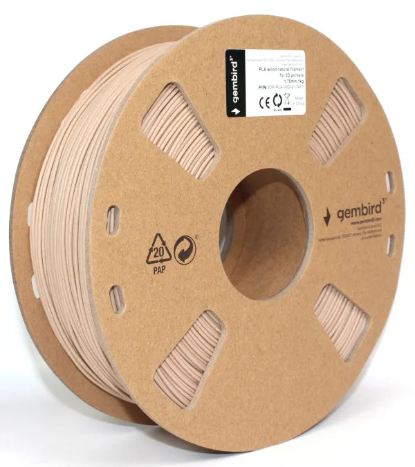 GEMBIRD 3DP-PLA-WD-01-NAT PLA Filament za 3D stampac 1.75mm, kotur 1KG wood natural Slika 1