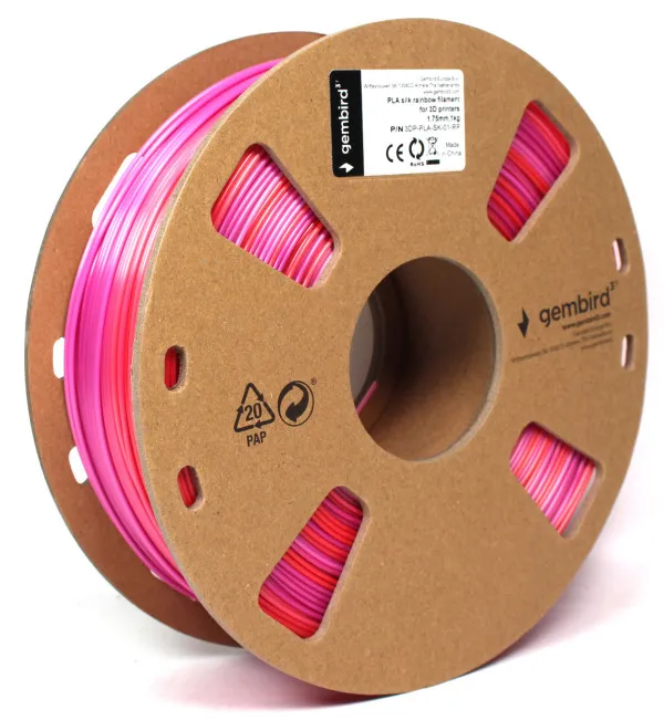 GEMBIRD 3DP-PLA-SK-01-RP PLA Svilenkasti duga Filament za 3D stampac 1.75mm, kotur 1KG red/purple Slika 1