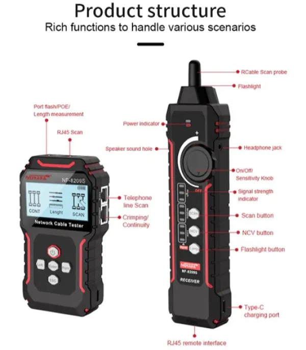 Tester Kablovski LAN POE Noyafa NF-8209S POE LAN TESTER I TRAGAC KABLOVA Slika 8