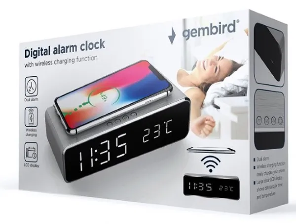 GEMBIRD DAC-WPC-01-S Gembird Digitalni sat + alarm sa bezicnim punjenjem telefona, Silver