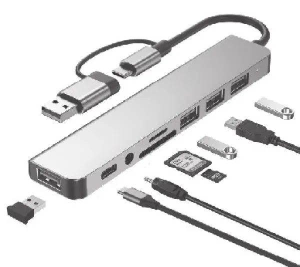 GEMBIRD A-CM-COMBO8-06 ** Gembird USB-A + USB-C multi-port 8-in-1 USB3.0+USB2.0+SD+3.5mm+Data (759) Slika 3