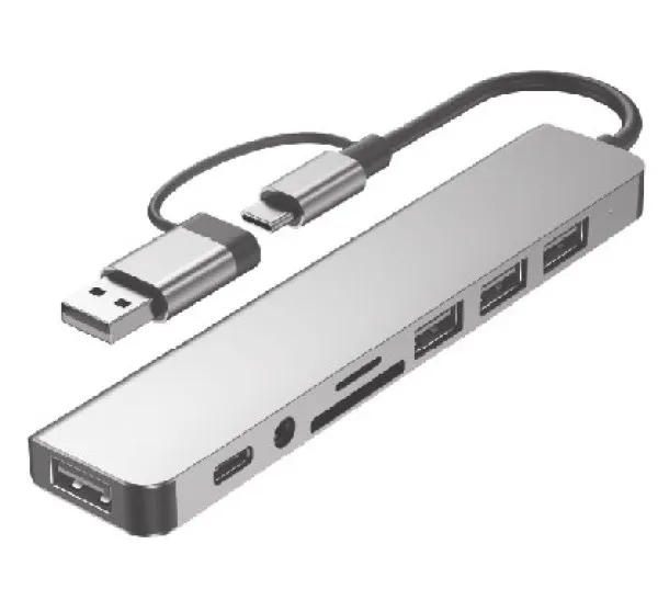 GEMBIRD A-CM-COMBO8-06 ** Gembird USB-A + USB-C multi-port 8-in-1 USB3.0+USB2.0+SD+3.5mm+Data (759) Slika 5