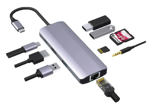 GEMBIRD A-CM-COMBO9-06 ** Gembird USB-C 9-in-1 multi-port RJ45+USB3.0+SD+USB-C+HDMI+USB2.0+3,5mm (1359) Slika 5