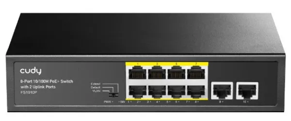 CUDY Cudy FS1010P 8-Port 10/100M PoE+ Switch, 2 Uplink 10/100M, 120W, 250m,4KV steel (Alt.PFS3009-8ET-96)